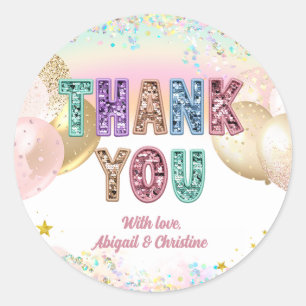 Pastel Sequin Glitter Thank You Classic Round Sticker