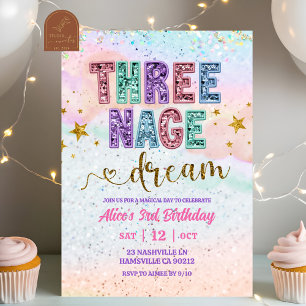 Pastel Sequin Glitter Threenage Dream Birthday Invitation