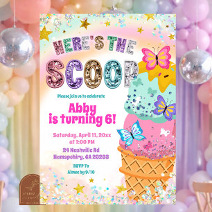 Pastel Sequins Girl Ice Cream birthday Invitation