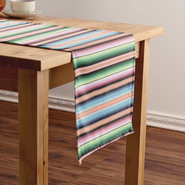 Pastel serape stripes medium table runner (In Situ)