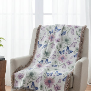 Pastel Serene Purple Butterfly Garden Art Throw Blanket