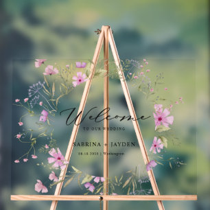 Pastel Shade Pink Wild Floral Wedding Welcome  Acrylic Sign