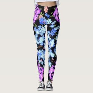 pastel shades floral pattern Black BG Leggings