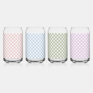 Pastel Shades Pink Blue Green Purple Plaid Pattern Can Glass
