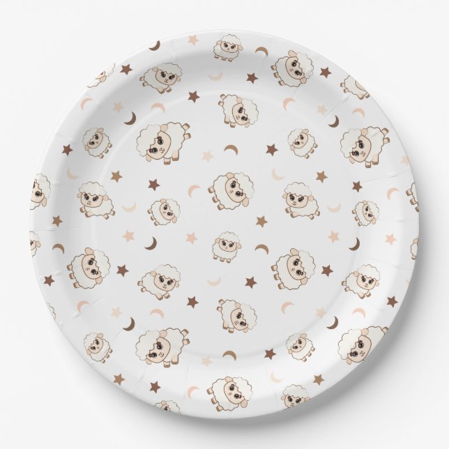 Pastel Sheep Pattern Paper Plate (Front)