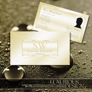 Pastel Silk Gold Decorated with Monogram and Photo Business Card