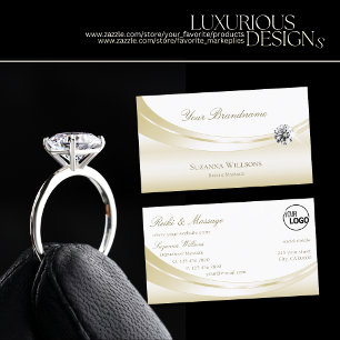 Pastel Silk Gold White with Logo and Luxe Diamond Business Card