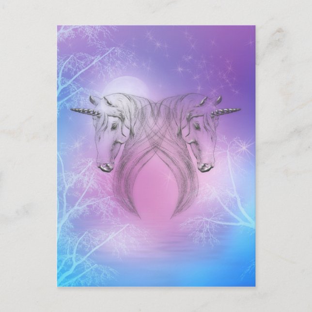 Pastel Silver Unicorns Postcard (Front)