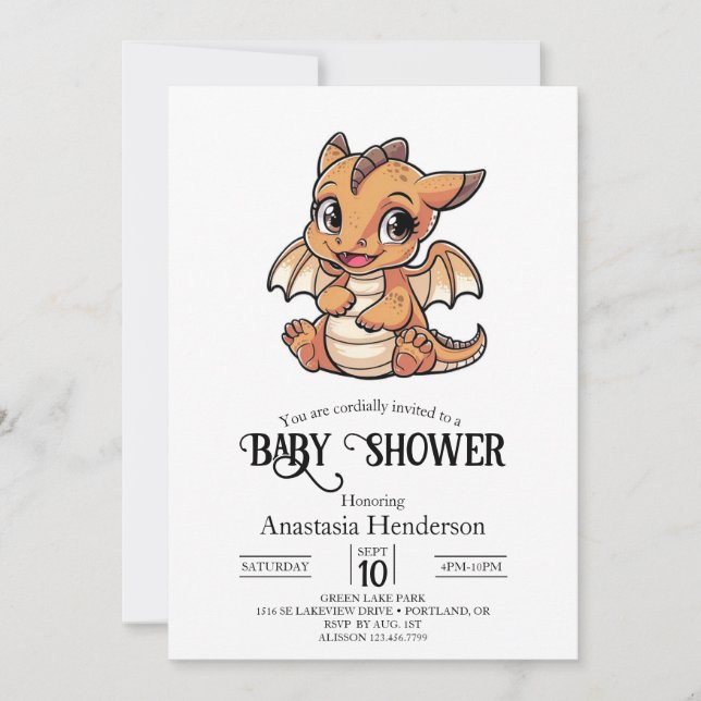 Pastel Simple Digital Dragon Baby Shower Invitation (Front)