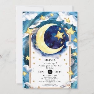 Pastel Simple Moon Birthday Invitation