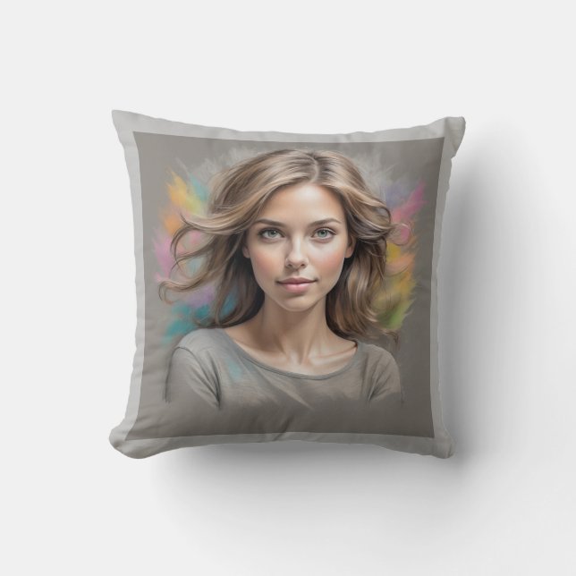 Pastel Sketch Grey Throw Pillow (Front)