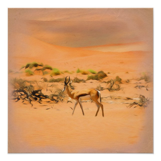 Pastel Sketch of Antelope in Desert Poster (Front)