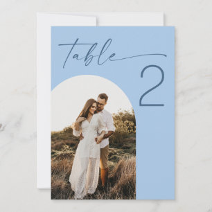 Pastel Sky Blue Beach Wedding Photo Table Number