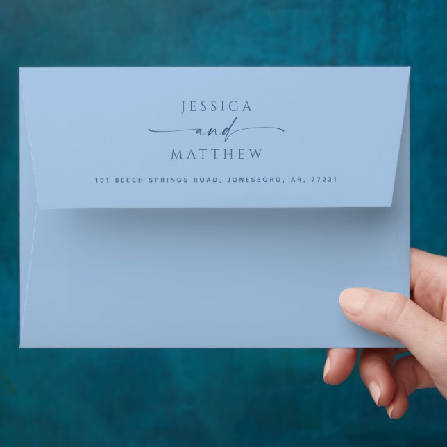 Pastel Sky Blue Coastal Wedding | Minimalist Beach Envelope (Hand)