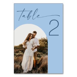 Pastel Sky Blue Minimalist Wedding   Arch Photo Table Number