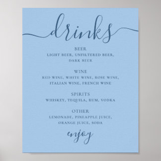 Pastel Sky Blue Modern Wedding Bar Drinks Sign