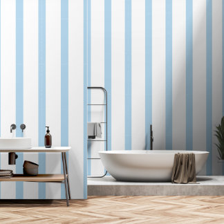 Pastel Sky Blue on White Stripes Wallpaper
