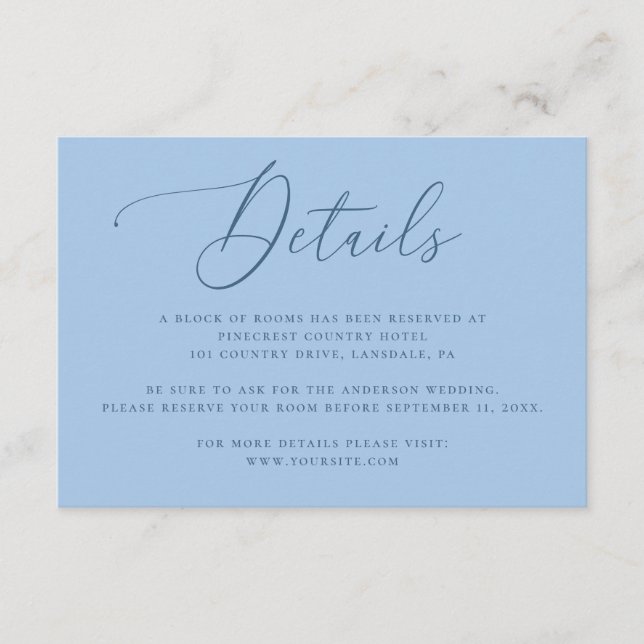 Pastel Sky Blue Wedding Details | Minimalist Info Enclosure Card (Front)