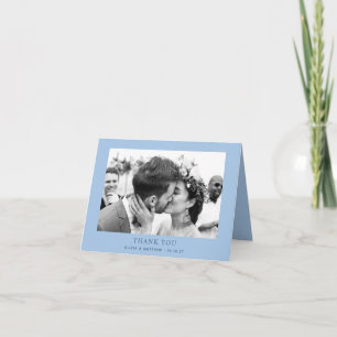 Pastel Sky Blue Wedding   Modern Coastal Photo Thank You Card