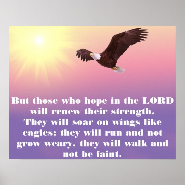 Pastel Sky, Eagle, Hope Strength Bible Verse Poster (Front)