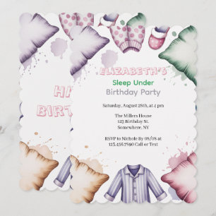 Pastel Sleep Under Girl Birthday Party Watercolor Invitation