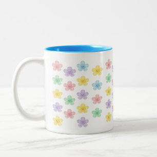 Pastel Smiley Flower Pattern – Cute Gingham  Two-Tone Coffee Mug