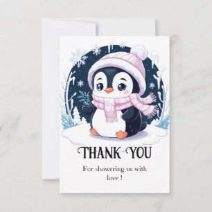 Pastel Snow Penguin Baby Shower Thank You Card