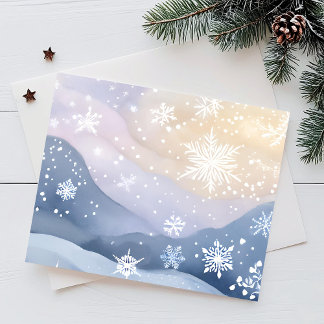 Pastel Snowfall Winter Hills | Watercolor Pretty Holiday Postcard