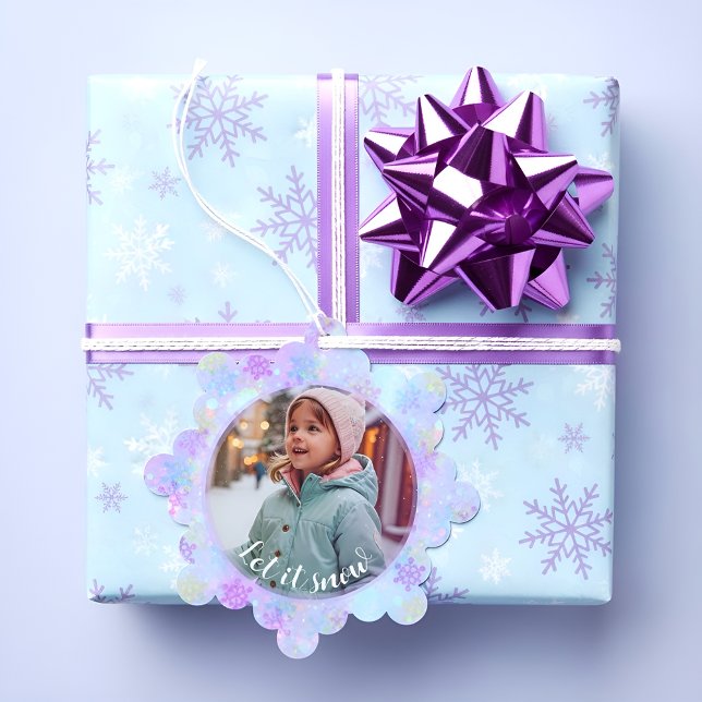 Pastel Snowflake Let It Snow Custom Photo Tree Decoration Card (Creator Uploaded)