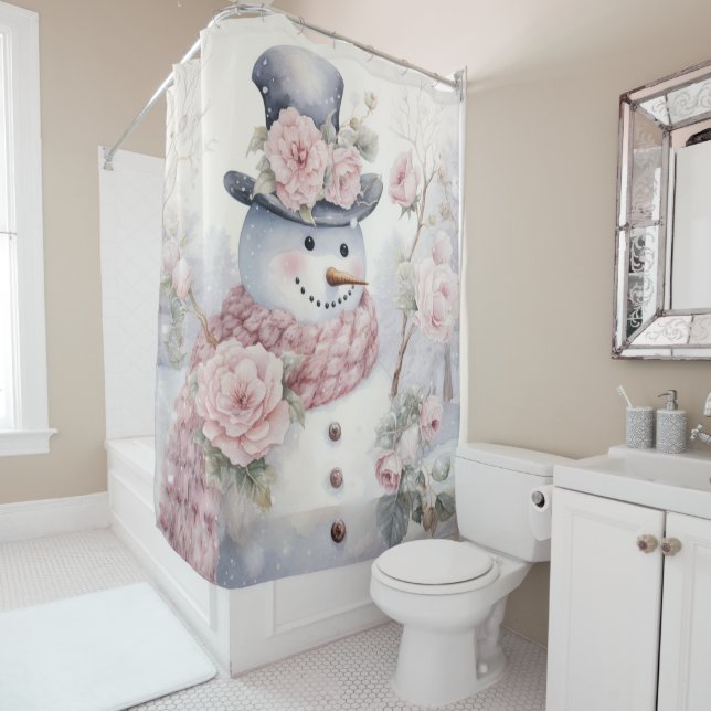 Pastel Snowman Shower Curtain (In Situ)