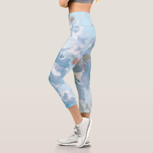 Pastel Soft Blue Jacaranda Tree Flowers Blossoms Capri Leggings
