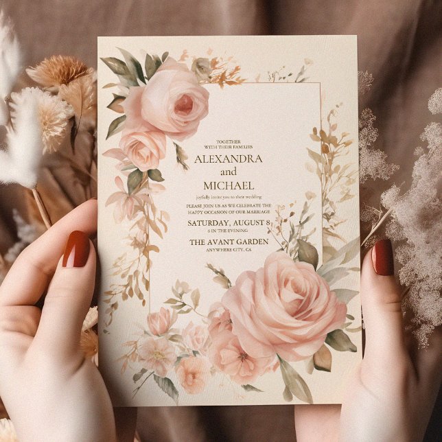 Pastel Soft Blush Peach Floral Wedding  Invitation (Creator Uploaded)