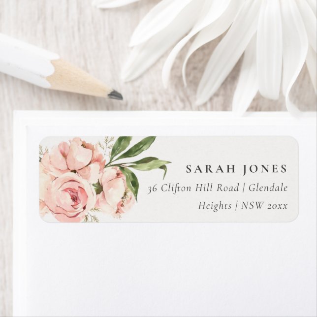 Pastel Soft Blush Peach Peony Floral Address (Insitu)
