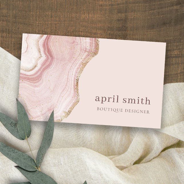 Pastel Soft Blush Rose Gold Agate Marble Texture Business Card (Creator Uploaded)