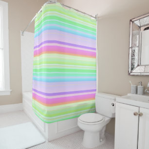 Pastel soft colour rainbow striped shower curtain