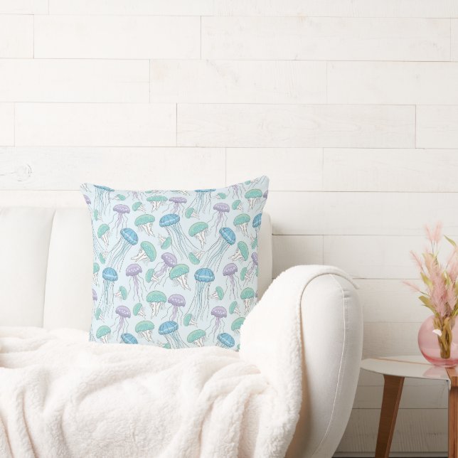 Pastel soft multicolor glowing jelly fish pattern cushion (Couch)