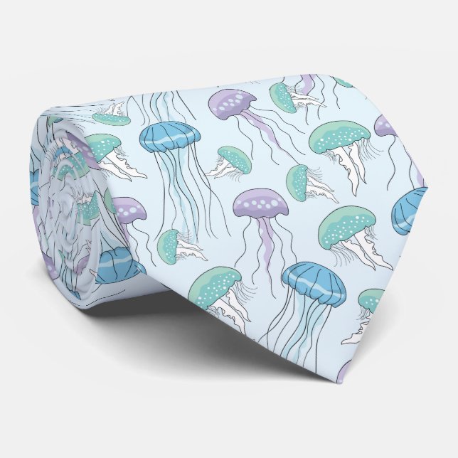 Pastel soft multicolor glowing jelly fish pattern tie (Rolled)
