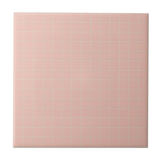 Pastel Soft Pink & Mint Green Chequered Pattern Tile (Front)