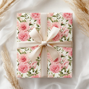 Pastel Soft Pink Rose Floral Wrapping Paper
