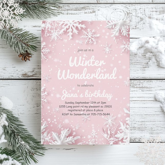 Pastel Soft Pink Snowflakes Winter Wonderland  Invitation (Creator Uploaded)
