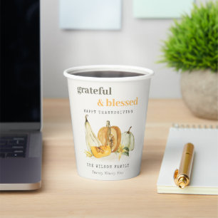 Pastel Soft Watercolor Floral Pumpkin Thanksgiving Paper Cups