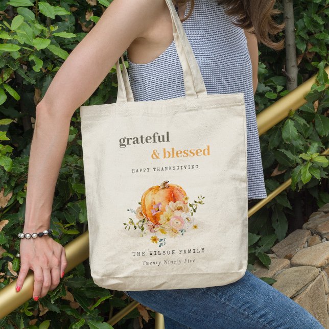 Pastel Soft Watercolor Floral Pumpkin Thanksgiving Tote Bag (Creator Uploaded)