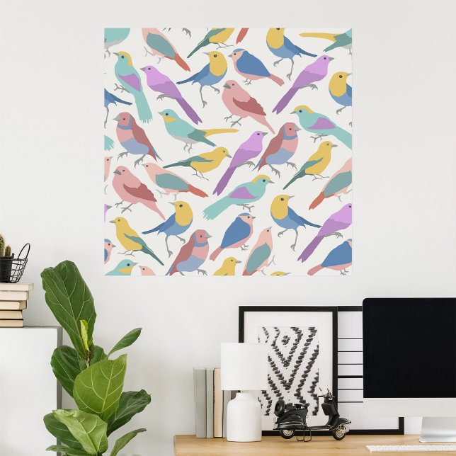 Pastel Songbirds Pattern Cute Watercolor Birds Poster (Creator Uploaded)
