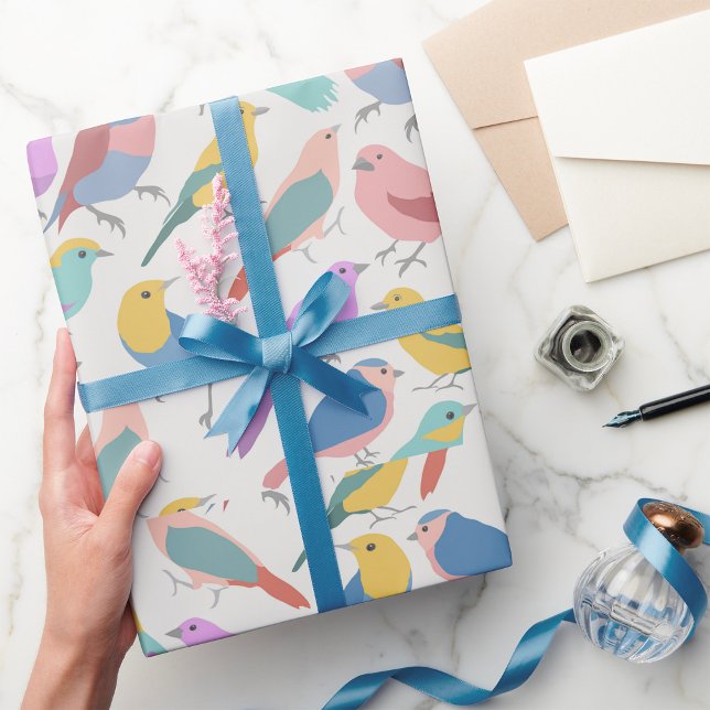 Pastel Songbirds Pattern Cute Watercolor Birds Wrapping Paper (Creator Uploaded)