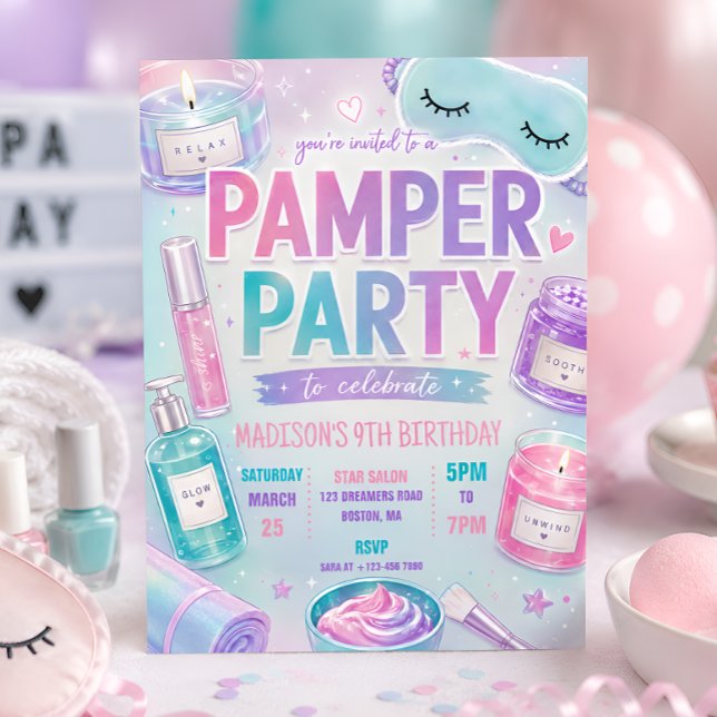 Pastel Spa Pamper Party Birthday Invitation (Creator Uploaded)