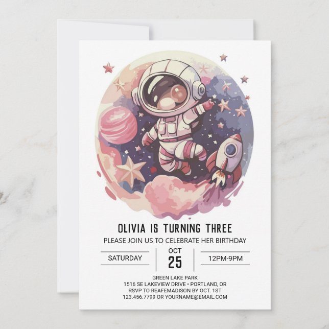 Pastel Space Odyssey Astronaut Birthday Invitation (Front)