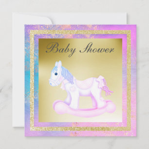 pastel sparkle glitter rocking horse pink blue new invitation