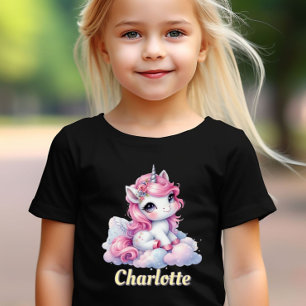 Pastel sparkle unicorn magical cloud black T-Shirt