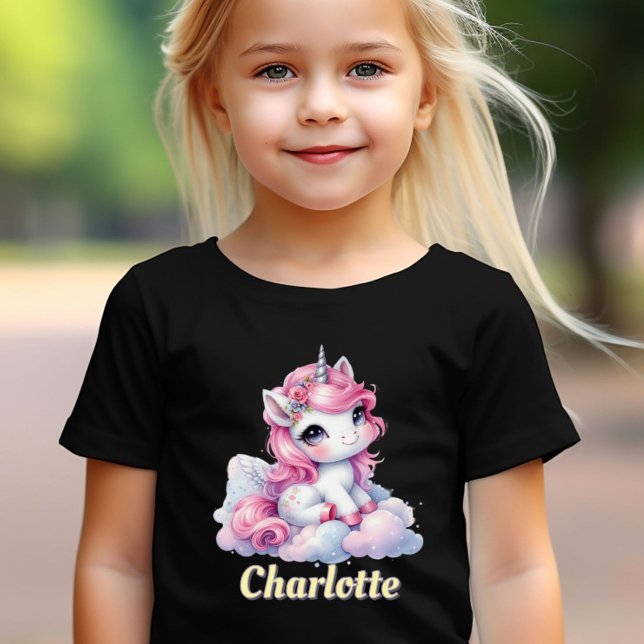 Pastel sparkle unicorn magical cloud black T-Shirt (Creator Uploaded)