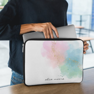 Pastel Sparkle Watercolor & Script Monogram Laptop Sleeve